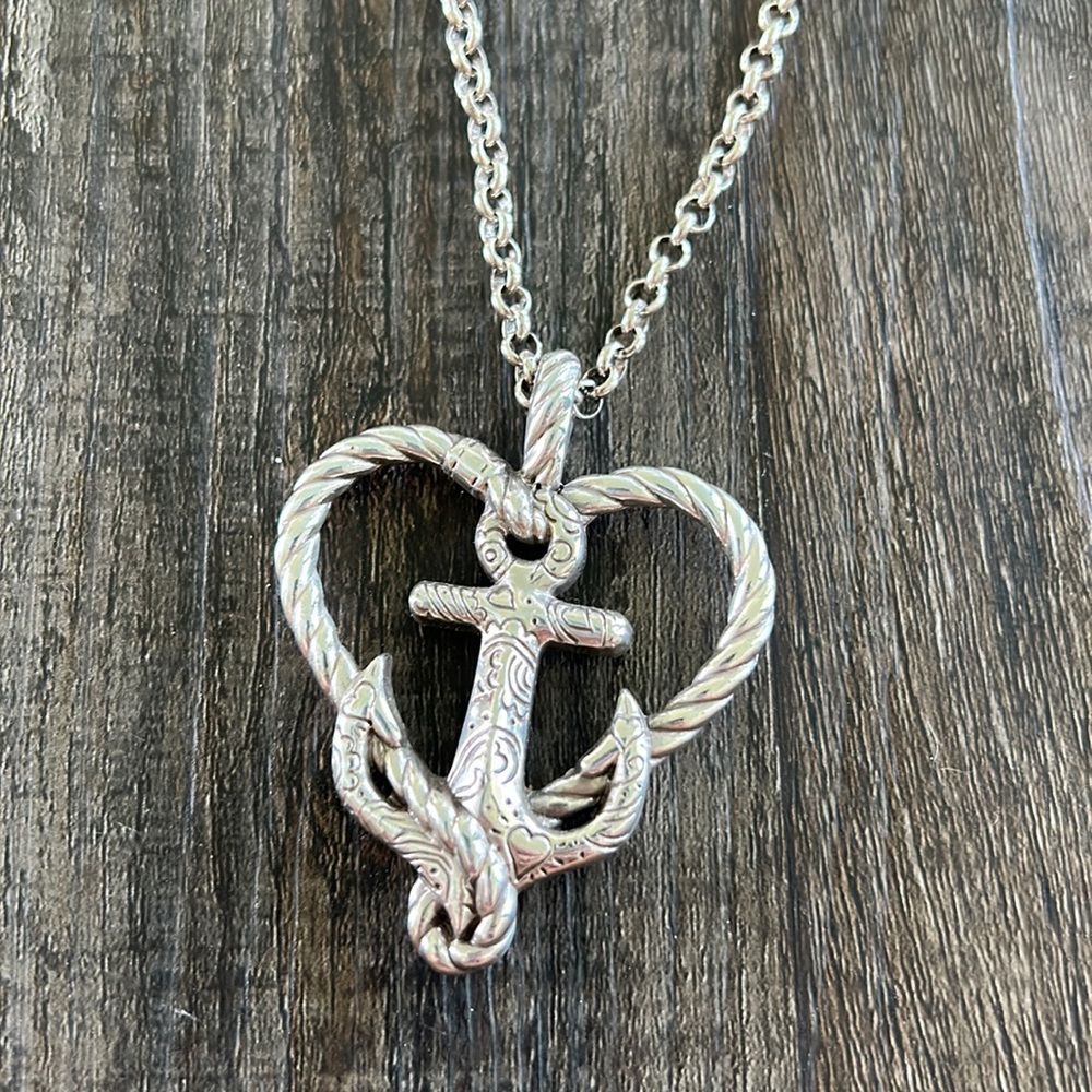 Brighton - Anchored In Love - Textured Silver Plate Reversible Anchor Pendant